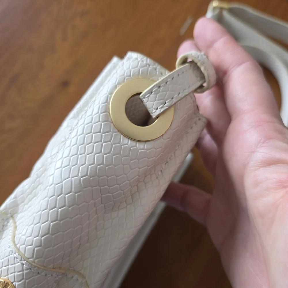 Hammitt DAVIS Small White Embossed Snake Skin Brushed Gold Crossbody Bag Purse - Picture 5 of 10